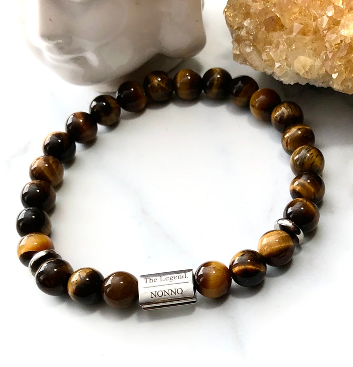 'The Legend-NONNO' Gemstone & Stainless Steel Bracelet-Tiger's Eye Men's Bracelet