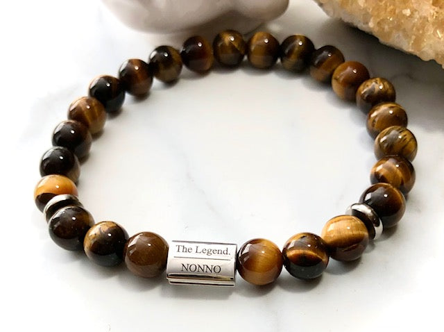 'The Legend-NONNO' Gemstone & Stainless Steel Bracelet-Tiger's Eye Men's Bracelet