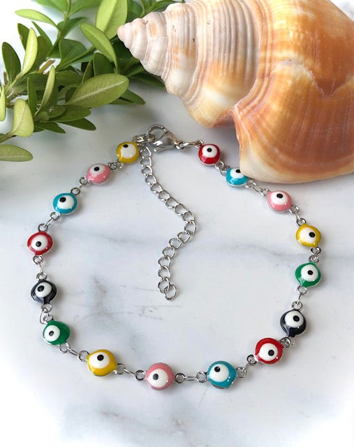 EVIL EYE STAINLESS STEEL ANKLET- Multi-Color Protection Ankle