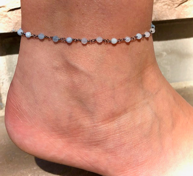 Dainty AQUAMARINE - Minimalist- Rosary Chain Style Anklet