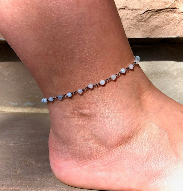 Dainty AQUAMARINE - Minimalist- Rosary Chain Style Anklet