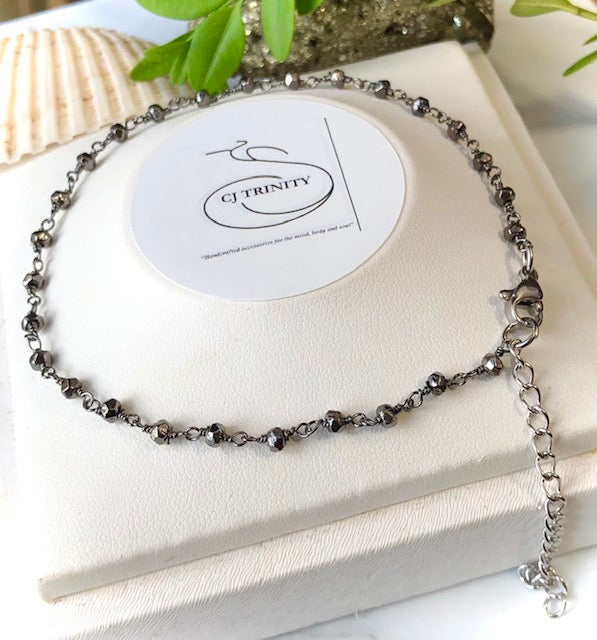 Dainty- PYRITE- Minimalist- Rosary Style Chain Anklet