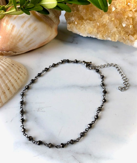 Dainty- PYRITE- Minimalist- Rosary Style Chain Anklet
