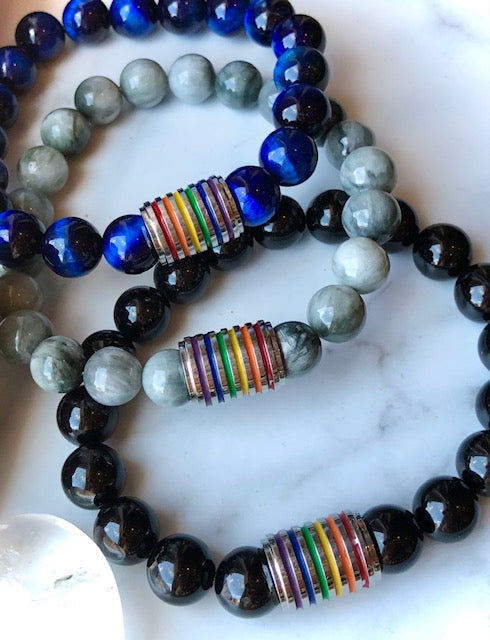 LGBTQ+ PRIDE Gemstone & Stainless Steel Bracelets - Gay Pride - Choice of Gemstone