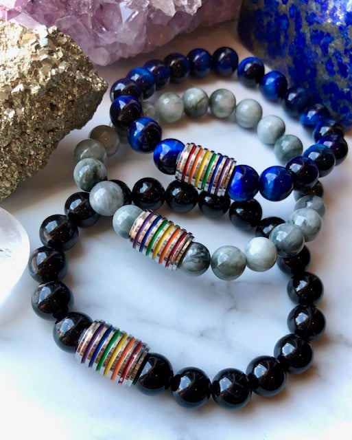 LGBTQ+ PRIDE Gemstone & Stainless Steel Bracelets - Gay Pride - Choice of Gemstone