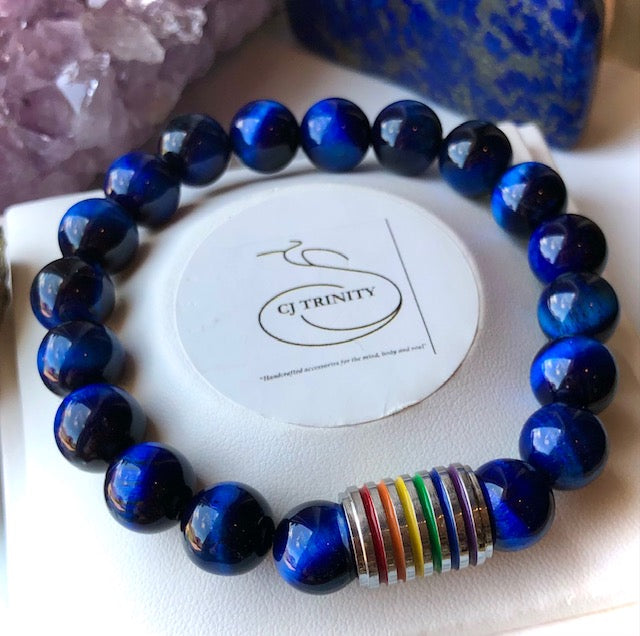 LGBTQ+ PRIDE Gemstone & Stainless Steel Bracelets - Gay Pride - Choice of Gemstone