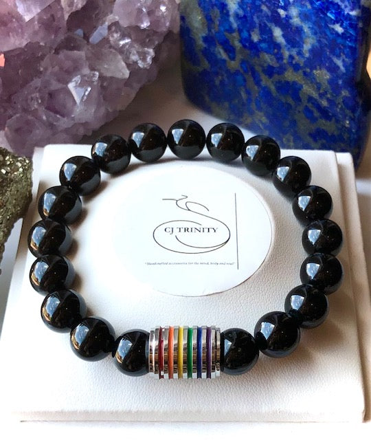 LGBTQ+ PRIDE Gemstone & Stainless Steel Bracelets - Gay Pride - Choice of Gemstone