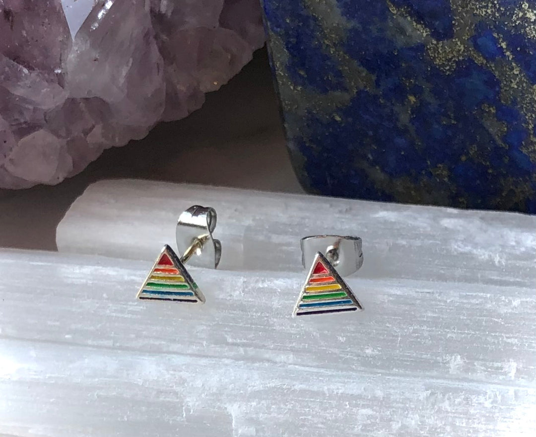 Tiny LGBTQ+ PRIDE Triangle Earrings - 925 Silver Rainbow Earrings - Stud Earrings - (1pair)