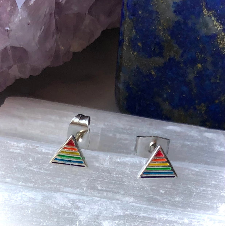 Tiny LGBTQ+ PRIDE Triangle Earrings - 925 Silver Rainbow Earrings - Stud Earrings - (1pair)